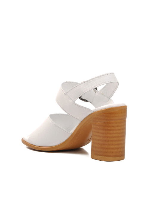 White Genuine Leather Womens Heeled Sandals 9750 Z
