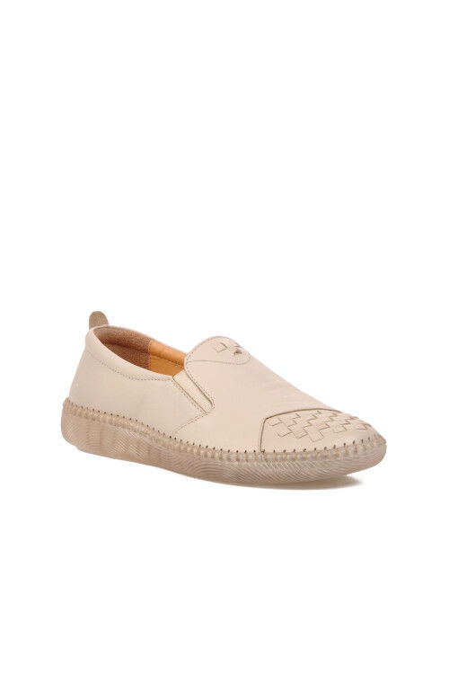 Beige Genuine Leather Womens Casual Shoes Premium 04132 Z