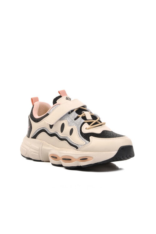 Cream-Black Childrens Sneakers 1751 F