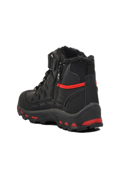 حذاء أطفال فروي بشريط فيلكرو أسود وأحمر للجنسين 1831 F