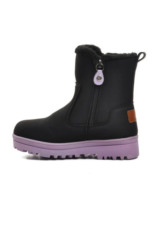Black-Lilac Furry Girls Boots 23003 F