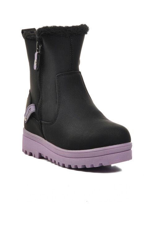 Black-Lilac Furry Girls Boots 23003 F