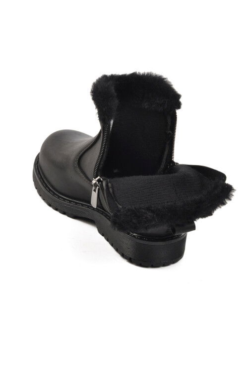 Black Furry Girls Boots 23003 P