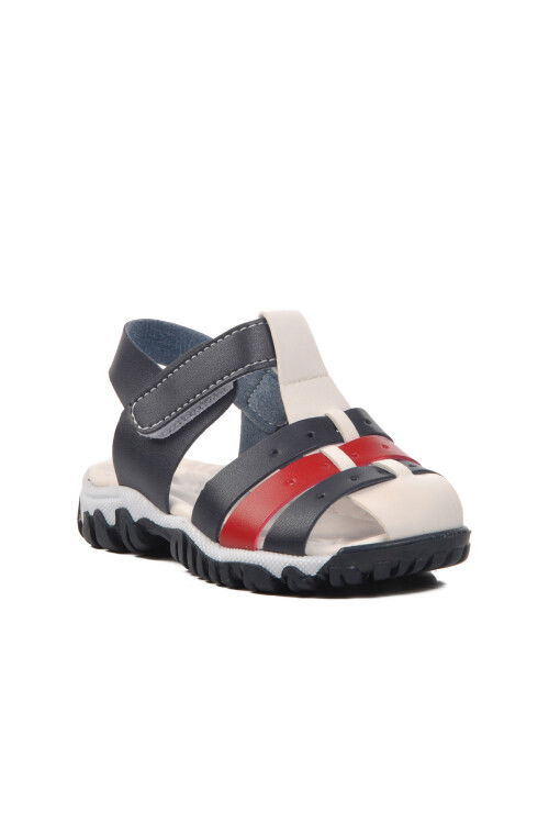 Lacivert-Beyaz-Kırmızı  Bebek Düz Sandalet 24-417 B