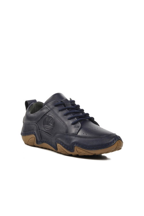 Navy Blue Genuine Leather Mens Casual Shoes 325-SM