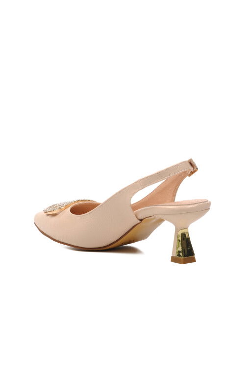 Beige Thin and Low Heeled Womens Evening Shoes 357075 Z