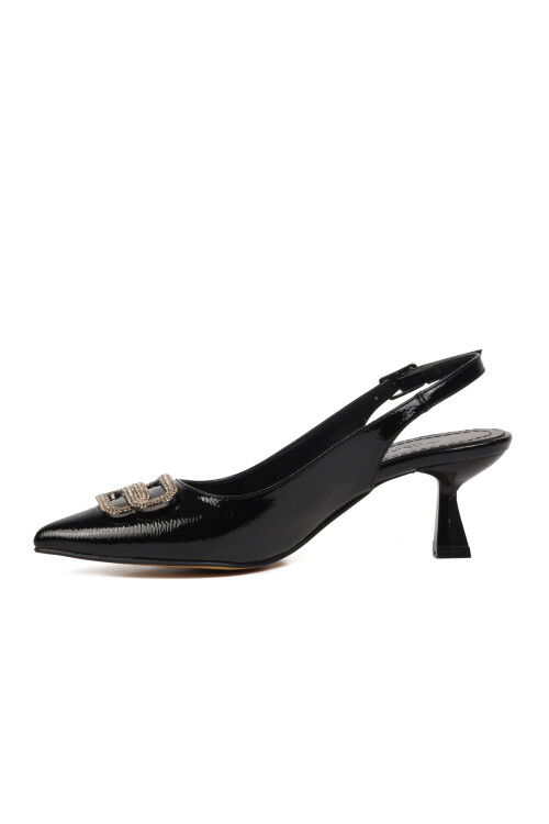 Black Thin and Low Heeled Womens Evening Shoes 357075 Z