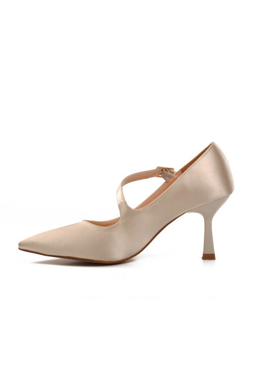 Beige Satin Womens High Heel Shoes 357094 Z