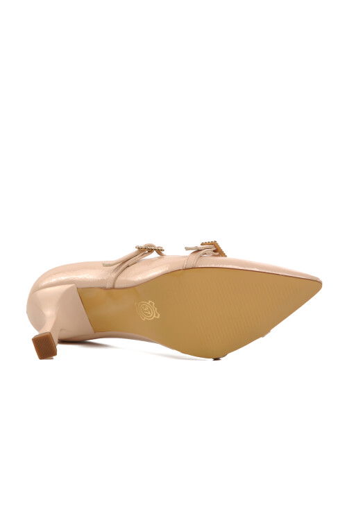 Beige Wrinkled Womens High Heel Shoes 357095 Z