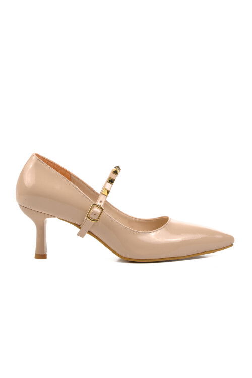 Nude Patent Leather Womens High Heel Shoes 458297 Z