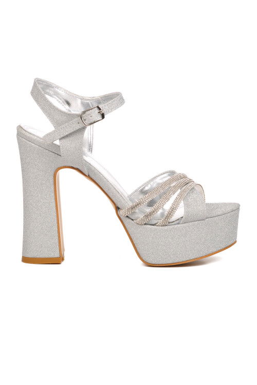 Silver Platform Heeled Womens Evening Shoes 655323 Z