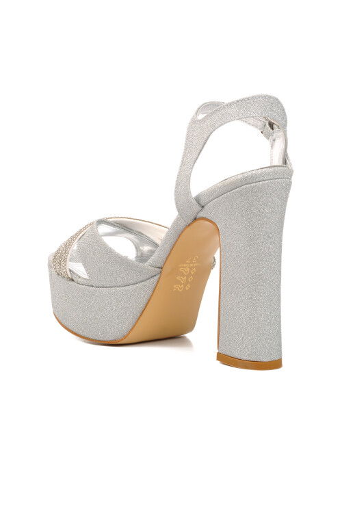 Silver Platform Heeled Womens Evening Shoes 655323 Z