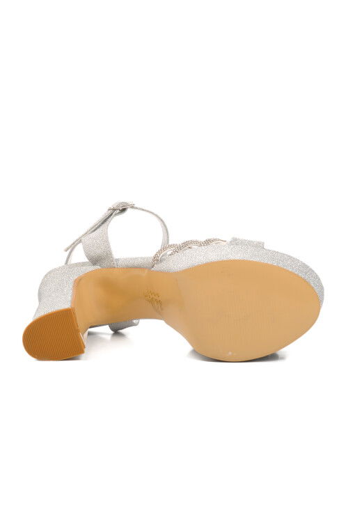 Silver Platform Heeled Womens Evening Shoes 655323 Z