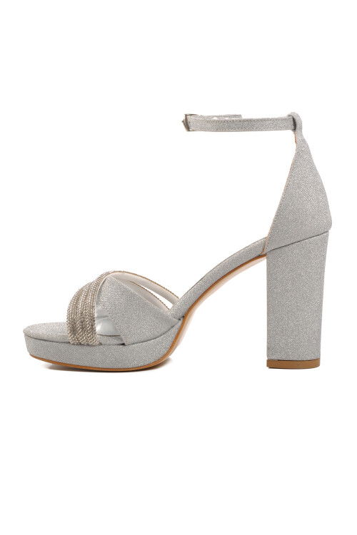 Silver Thick Heeled Womens Evening Shoes 655328 Z