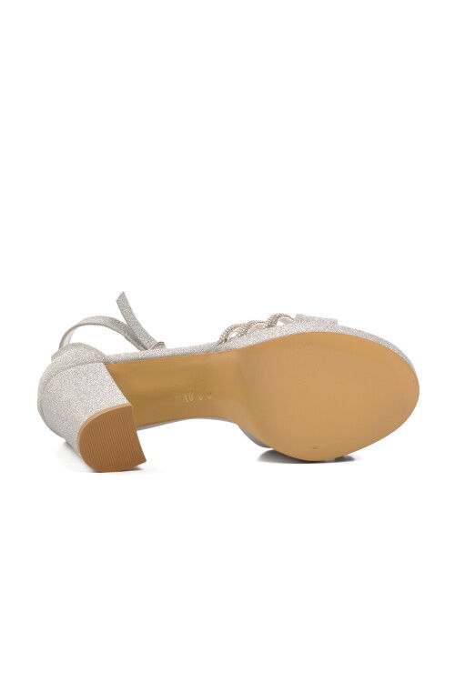 Silver Thick Heeled Womens Evening Shoes 655328 Z