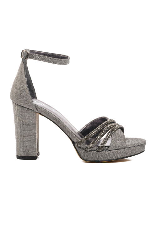 Platinum Thick Heeled Womens Evening Shoes 655328 Z