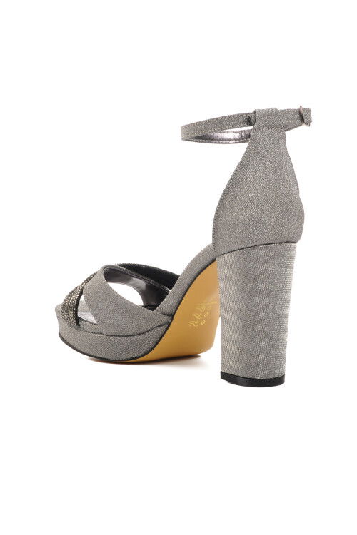 Platinum Thick Heeled Womens Evening Shoes 655328 Z