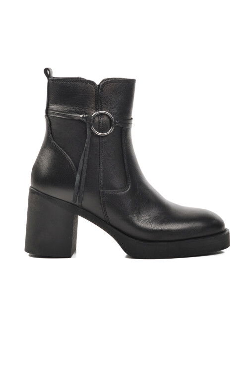 Siyah Hakiki Deri Anatomik Kadın Topuklu Bot 9895 Z