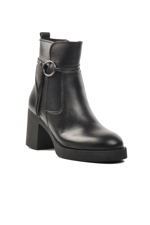 Siyah Hakiki Deri Anatomik Kadın Topuklu Bot 9895 Z