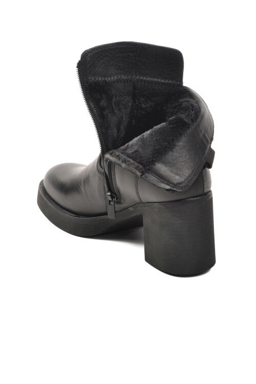 Siyah Hakiki Deri Anatomik Kadın Topuklu Bot 9895 Z