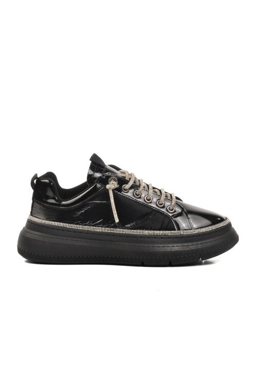 Black Patent Leather Stoned Womens Sneaker K732455 Z