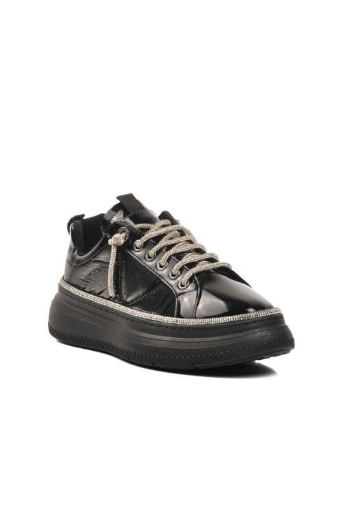 Black Patent Leather Stoned Womens Sneaker K732455 Z