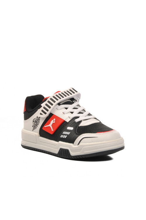 حذاء رياضي للأطفال من الجنسين بشريط فيلكرو باللونين الأسود والأحمر، مقاس كينج قصير F