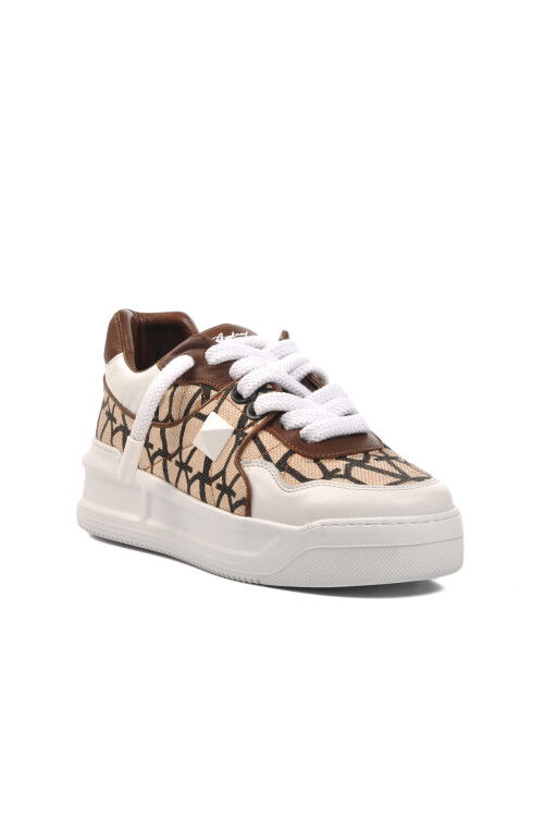 Kahve Beyaz Hakiki Deri Erkek Sneaker Premium 1306 M