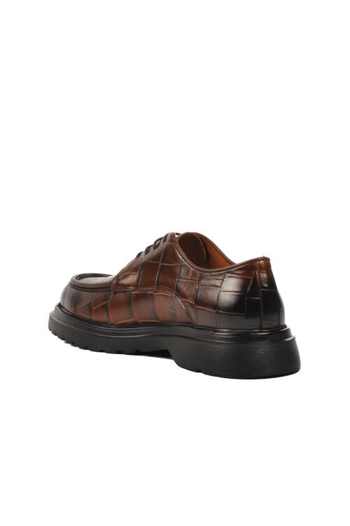 حذاء رجالي كلاسيكي فاخر من الجلد الطبيعي بنقشة جلد التمساح البني مقاس 187 م