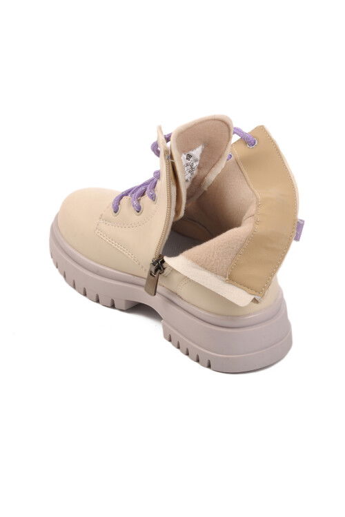 Cream-Lilac Polyurethane Girls Boots 1525 P