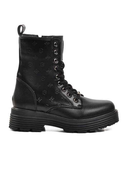 Black Lace-Up Zippered Womens Boots Pc-52403 Z