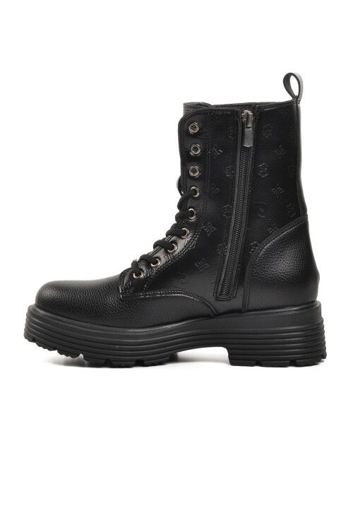 Black Lace-Up Zippered Womens Boots Pc-52403 Z