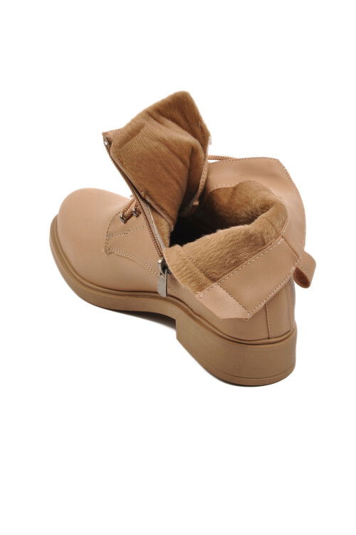 Beige Lace-Up Zippered Womens Boots Pc-52516 Z