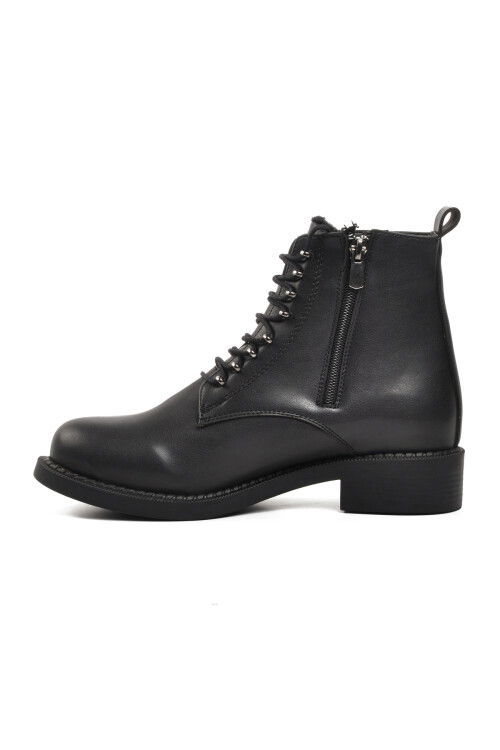 Black Lace-Up Zippered Womens Boots Pc-52516 Z