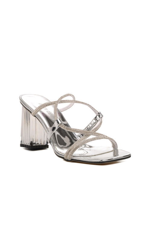 Silver Mirror Womens Heeled Slippers PC-53042 Z