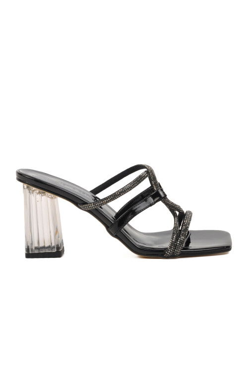 Black Patent Leather Womens Heeled Slippers PC-53042 Z