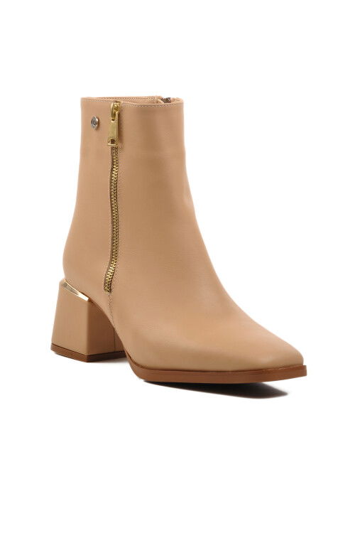 حذاء نسائي من الصوف القطبي البيج بكعب وسحاب PC-54000 Z