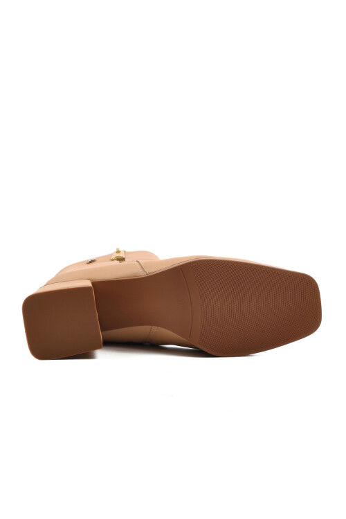 حذاء نسائي من الصوف القطبي البيج بكعب وسحاب PC-54000 Z