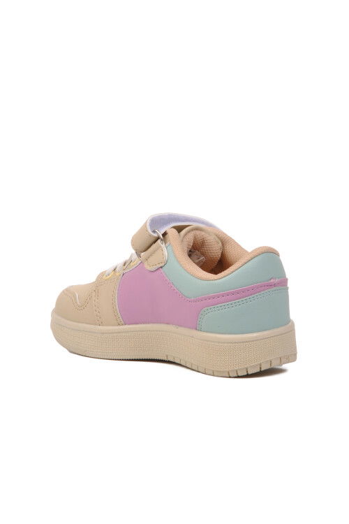 Beige-Lilac-Green Childrens Sneakers Slogan P