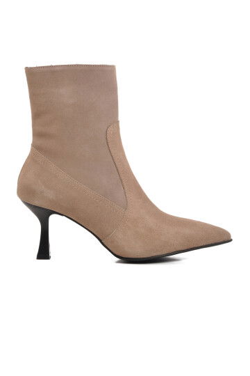 Beige Suede Fleece Genuine Leather Womens High Heel Boots DS-60 Z