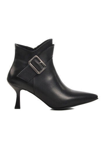 Black Genuine Leather Womens High Heel Boots with Polar Fleece Inside DS-90 Z