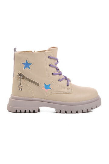 Cream-Lilac Polyurethane Girls Boots 1525 F