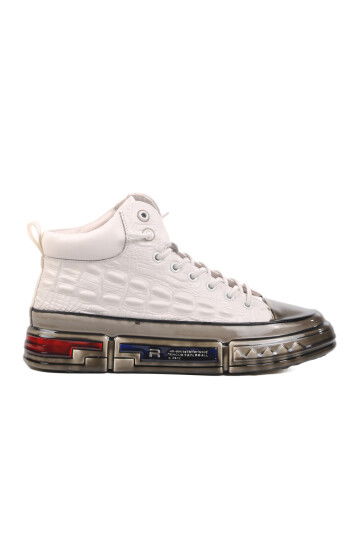 White Genuine Leather Ankle Length Mens Sneaker 24K510-4 M