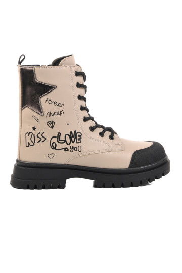 Cream Polyurethane Girls Boots 1566 F