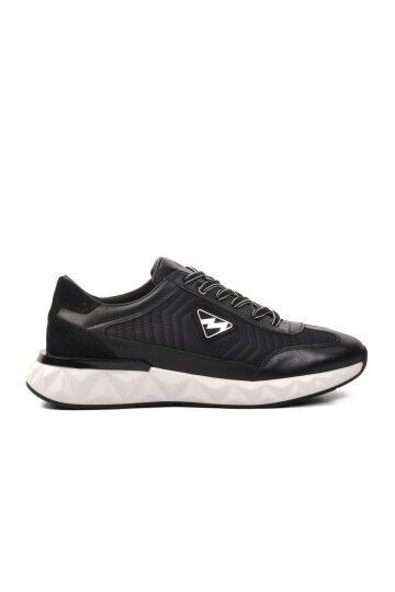 Black-White Genuine Leather Mens Sneaker 152-19498 M