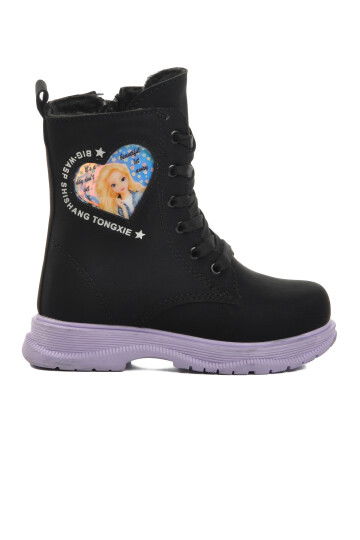 Black-Lilac Fur Inside Girls Boots Leonis P