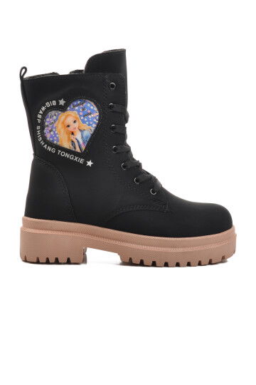 Black-Salmon Fur Inside Girls Boots Leonis F