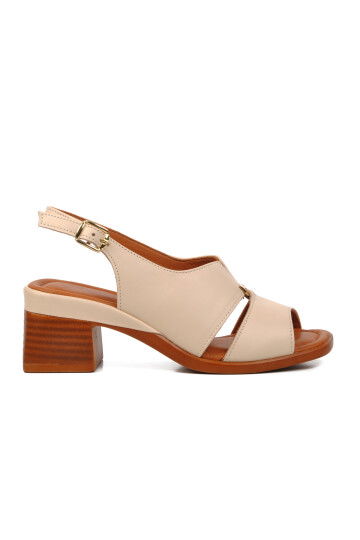Beige Genuine Leather Womens Heeled Sandals 2311510Y Z