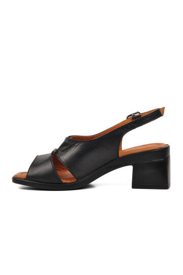 Black Genuine Leather Womens Heeled Sandals 2311510Y Z