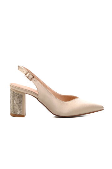 Gold Thick Heel Womens High Heel Shoes 357128 Z